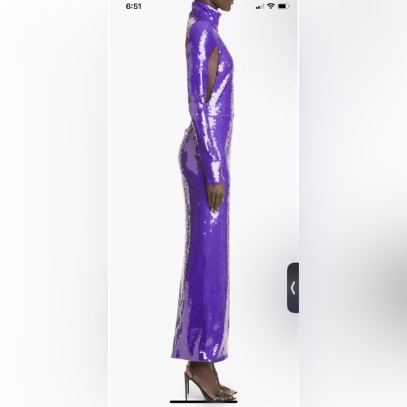 LaQuan Smith Sequin Mock Neck Long Sleeve Cutout Column Gown - Picture 4 of 5